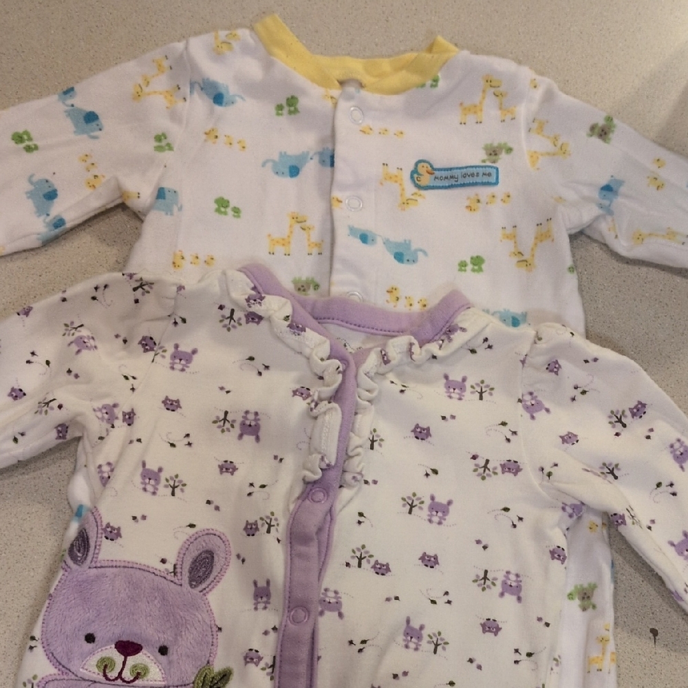 2 Cute Kids Footies - Purple and Yellow Animal Prints - Picture 13 of 13